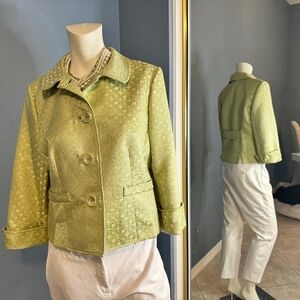 Vintage Liz Claiborne Green Brocade Flower Lime Green Jacket Size 10